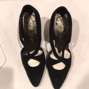Petra Firenze Made in Italy black suede, 3 inch tapered heel, gently worn